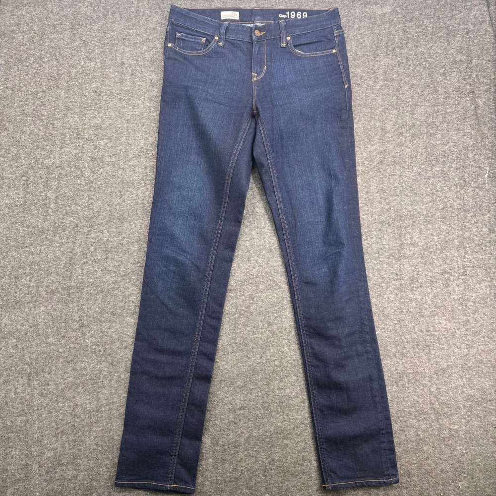 Gap 1969 Real Straight Jeans Womens 29XL Dark Wash Denim Low Rise Stretch 29 XL‎